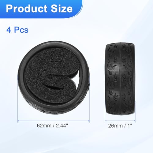 uxcell 4Pcs Soft Rubber RC On-Road Car Tyres D19-Type Sponge Inside for RC 1/10 HSP Tires Scale Touring On-Road Racing DIY Model Car- 62mm(2.44") OD x 26mm(1") Width, Black