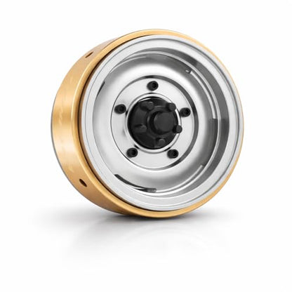1.9" Aluminum Beadlock 4-Slot Road Wheels with Brass Weights for 1/10 RC Crawler Upgrade, Compatible with FMS FCX10, SCX10,TRX4,TRX6(2pcs) Silver - color: Silver