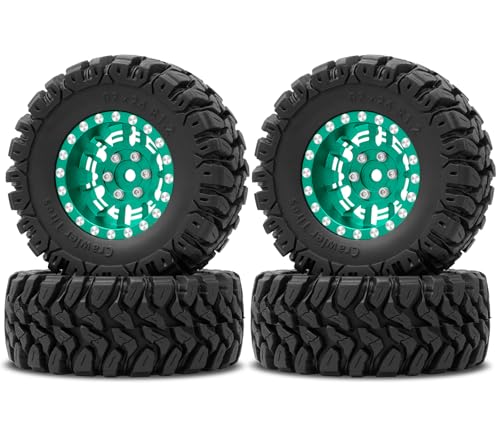 OGRC 1.3" Wheel and Tires 7mm Offset Beadlock Wheels for 1/24 1/18 RC Car | Aluminum, 7mm Hex, Soft and Sticky Tires, for TRX4M SCX24 RC Carwler Car, Dark Green - color: Dark Green