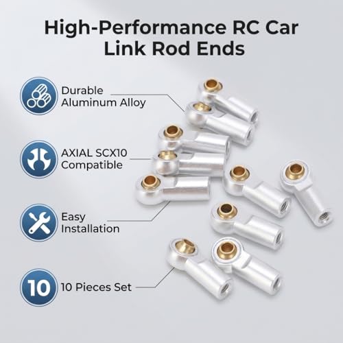 Alomejor RC Link Rod Ends,Lightweight Aluminum Durable Tie Rod End Ball Joint M3 10pcs Silver for RC Cars Trucks Drones Hobbyists Model Builders