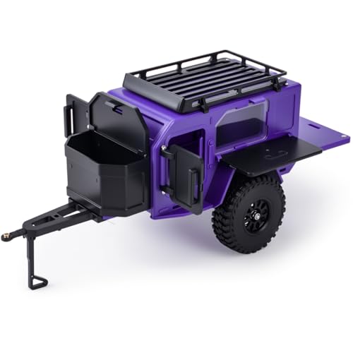 AMK 1/18 1/24 RC Crawler Trailer, Scale Off-Road Camping Trailer with Roof Rack & Storage Box, Tow Trailer for SCX24 TRX4M FCX24 AX24 Bronco Defender K10 F150 RC Accessories (Purple) - color: Purple