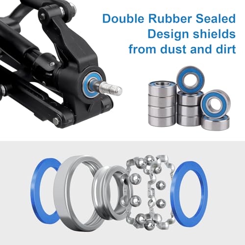 Steel RC Ball Bearings Double Rubber Sealed Deep Groove Miniature Bearings, Set of 10 (4x8x3mm MR84-2RS) - size: 4x8x3mm MR84-2RS