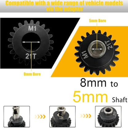 26T M1 8mm Steel Pinion Gear with 8mm to 5mm Adapter Shaft for Traxxas 1/5 X-MAXX 1/10 RC Car Buggy Truck, Available in 14T to 30T Mod 1 Motor Gear for Enhanced Performance and Durability - size: 26T