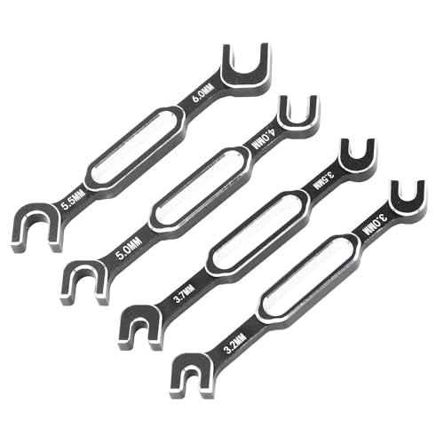 RC Car Wrench Set Aluminum Alloy 4PCS Spanner Tool for 3.0 to 6.0mm Screws Turnbuckle Ball Joint Adjustment, 0.1mm Precision Fit No More Stripped Bolts, for RC Vehicle Drift Car Ax - color: Black
