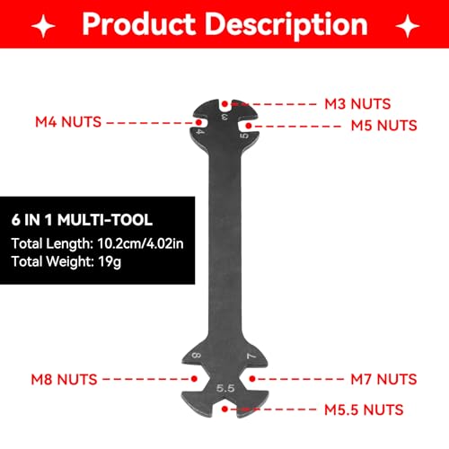 RC Car Multi Function Tool,10.2cm/4.02in Length Remote Control Model Toy Tool Metal Turnbuckle Nut Wrench for M3 M4 M5 M5.5 M7 M8 Nuts