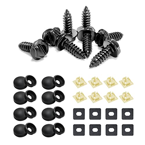 YALOK Anti Theft License Plate Screws, M6 Mounting Kit, Black Set 2 | stainless steel hardware, rust-resistant finish, tamper-resistant fasteners, includes nuts and caps, front or rear mounting - color: Slotted-Black Set, size: 8PCS