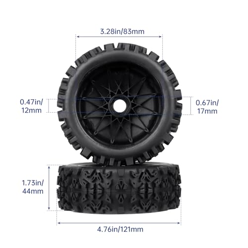 PreGlued 1/8 Buggy Tires 17mm Wheels Foam Inserts w/ 17mm Wheel Wrench for Arrma Typhon 3S 6S Losi HPI Redcat Racing Models, Set of 4 (Black Rims) - color: Black Rims