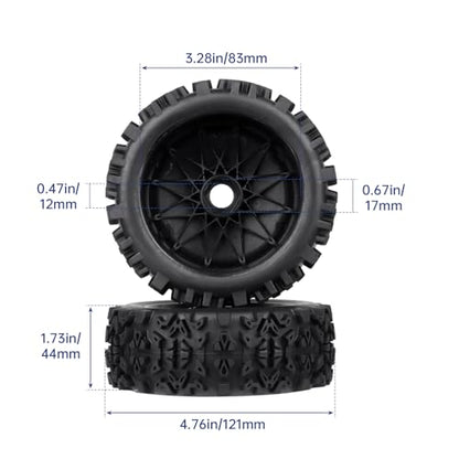 PreGlued 1/8 Buggy Tires 17mm Wheels Foam Inserts w/ 17mm Wheel Wrench for Arrma Typhon 3S 6S Losi HPI Redcat Racing Models, Set of 4 (Black Rims) - color: Black Rims