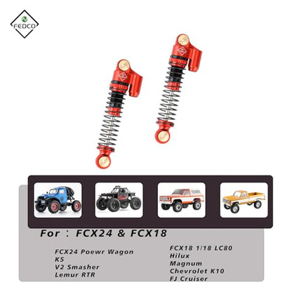FCX24 Shocks 47MM Oil-Filled Shocks Absorber With Springs | Long Travel Shocks For FMS FCX24 FCX18 Upgrades 1/24 1/18 RC Crawler - color: Red