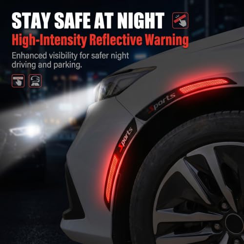 4 PCS Car Wheel Eyebrow Strips, Carbon Fiber Sports Style Fender Flare Protector, Reflective Anti-Collision Fender Edge Trim Stickers, Universal for Most Cars SUVs Trucks (Red) - color: Red