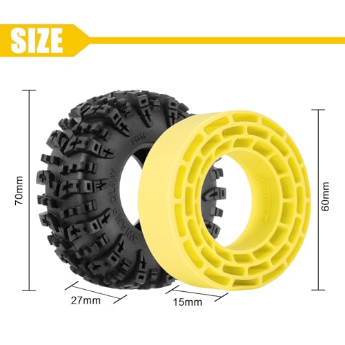 INJORA 1.3 Swamp Claw Tires and Inserts for 1/18 1/24 RC Crawler (Yellow) - color: Yellow