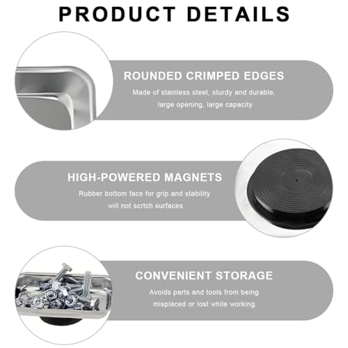 2 PCS Magnetic Parts Tray Set, Stainless Steel 5.6"×2.5" Square Magnetic Tool Tray for Mechanic's, Thickened Magnet Parts Tray for Screws, Bolts, Nuts, Washers, Pins - color: 5.6"×2.5" Square