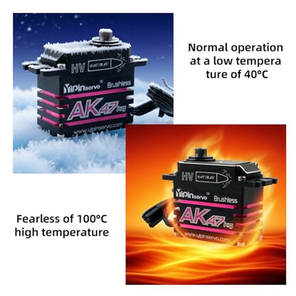 AK47 47KG Brushless Digital Servo, IP67 Waterproof, CNC Aluminum HV Motor, 0.07s Speed 180/270/360/357 Degree for RC Cars 1/8 1/10 Scale (357 Degree) - style: 357 Degree