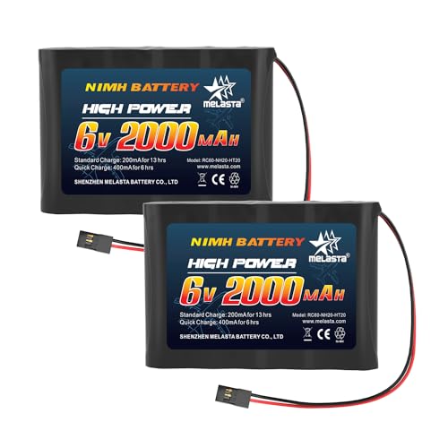 melasta 6V 2000mAh NiMH RX Receiver Battery 2-Pack for RC Airplanes | Rechargeable receiver pack for Futaba/Hitec servo controllers. Compatible with RC aircraft. - size: 6.0V