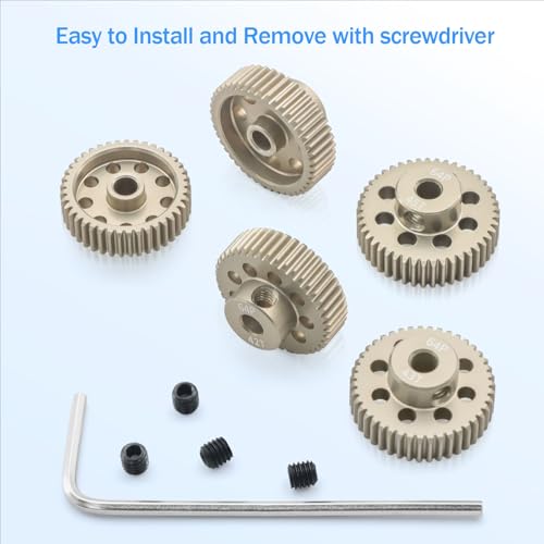 64DP Pinion Gear Set 41T 42T 43T 44T 45T for 3.175 mm Shaft Aluminium Alloy Pinion Gear with Screwdriver for 1/10 RC Car Motor - size: 41T 42T 43T 44T 45T