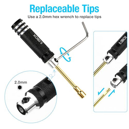 4.26 Inch Mini 7pcs Micro RC Hex Nut Screwdriver Set (2.0-5.0) mm | Hex Head Nut Driver Set, Durable Hex Socket Set RC Tools Kit with Replaceable Tips for 1/24 &1/18 RC Car Truck Hobby Repair