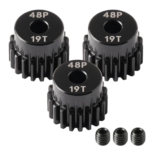 48P Pinion Gear 19T 3.175mm (1/8 Inch) Shaft, Hardened Steel Motor Gear, Precision CNC Machined, Compatible for TRX4, for 1/10 1/12 Scale RC Car Truck Crawler 3650 3660 Brushless 540 550 Brushed Motor - color: 19T