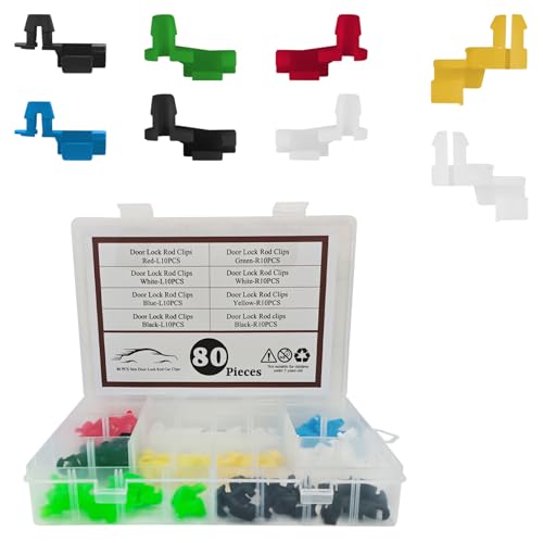 80 PCS Car Door Lock Rod Clips Assortment Kit, Door Handle Lock Rod Hood Latch Locking Push Clip, Left and Right Door Handle Rod End Clip Retainer for GM Chevy GMC Trucks Pickups