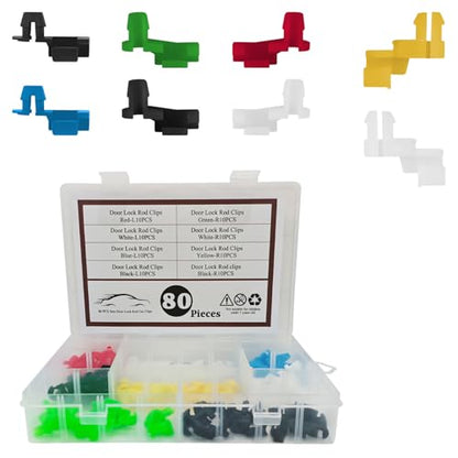 80 PCS Car Door Lock Rod Clips Assortment Kit, Door Handle Lock Rod Hood Latch Locking Push Clip, Left and Right Door Handle Rod End Clip Retainer for GM Chevy GMC Trucks Pickups