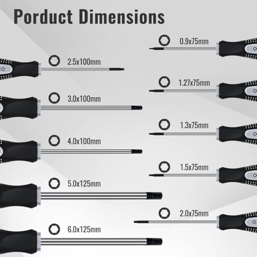 Narwhal Hex Allen Wrench Screwdriver Set (10 Pack in Precision & Standard Metric Sizes 0.9mm 1.27mm 1.3mm 1.5mm 2.0mm 2.5mm 3.0mm, 4.0mm, 5.0mm, & 6mm) - Perfect for RC Cars, Drones, & Helicopters - style: Hex - Metric