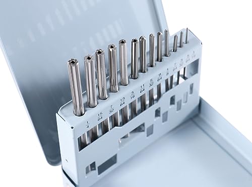 Accusize Industrial Tools 1/16-1/4'' 13 Pcs Hss 6542 Straight Flute, Chucking Reamer Set, 5500-Se00 | ANSI Standard, Straight Shank and Straight Flute, Right-Hand Cut, Fractional Sizes by 64ths, 5500-SE00