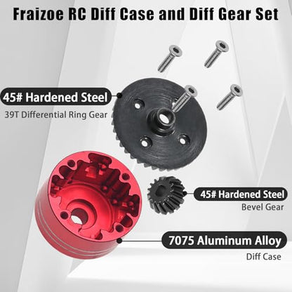 7075 Aluminum Differential Case with 45# Hardened Steel Differential Spur Gear and Bevel Gear, Diff Case and Gear Set Replacement for #54875 Upgraded Parts for 1/10 Tamiya XV02 TT02 TT02B RC Car Red - color: Blue