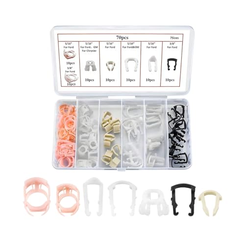 70PCS Car Fuel Line Retainer Clips, 3/8" & 5/16" Nylon Vehicle Fuel Hose Retaining Repair Clip Kit, 7 Sizes Auto Line Retainer Connector Clamp Assortment Kit, Fits Most Vehicles