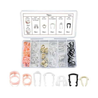 70PCS Car Fuel Line Retainer Clips, 3/8" & 5/16" Nylon Vehicle Fuel Hose Retaining Repair Clip Kit, 7 Sizes Auto Line Retainer Connector Clamp Assortment Kit, Fits Most Vehicles