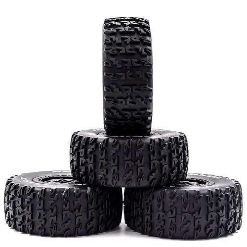 1/10 RC Short Course Truck Tires OD 110mm and Wheels 12mm Hex OD 4.41" RC Off Road Tyres for 1:10 Scale RC Truck Car Traxxas Slash 2WD 4×4 Rc4wd Arrma Senton Axial Losi Redcat 4PCS