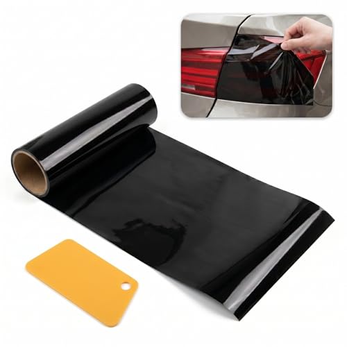 12" X 48" Car Light Tint Film, Vinyl Stretchability Car Headlight Taillight Fog Light Wrap Protector, Cuttable Self-Adhesive Decals Auto Decor Mit Squeegee,Universal for Most Cars (Black) - color: Black