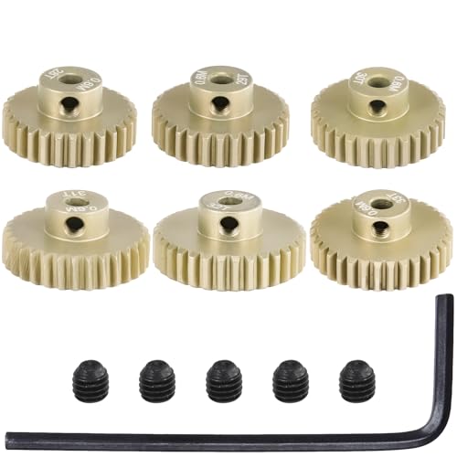 M0.6 Pinion Gear Set 3.175mm 28T 29T 30T 31T 32T 33T 6PCS 7075 Aluminum Alloy Metal Pinion Motor Gear for 1/10 RC Car Brushed Brushless Motor (6PCS - size: 0.6M-P-28-33T