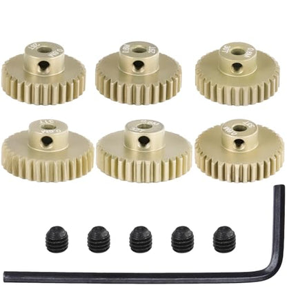 M0.6 Pinion Gear Set 3.175mm 28T 29T 30T 31T 32T 33T 6PCS 7075 Aluminum Alloy Metal Pinion Motor Gear for 1/10 RC Car Brushed Brushless Motor (6PCS - size: 0.6M-P-28-33T