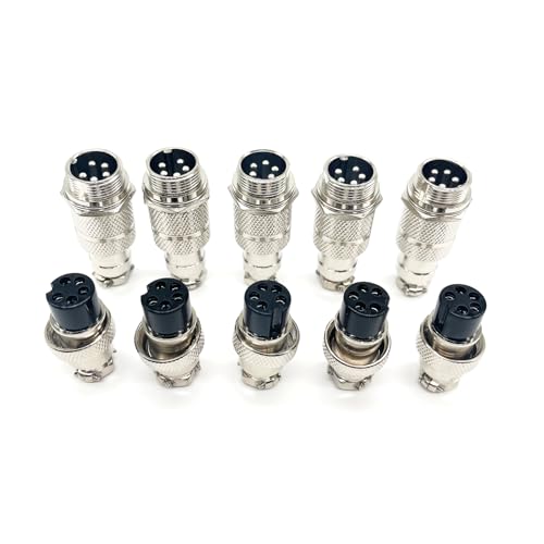 5Set GX16 5pin Male+Female Combination Aviation Plug Socket Connector,Panel Mounted Metal Circular Adapter Thread Locking,5A/125V,16mm,Welded,for Electrical and Electronic Connections - size: 5Pin