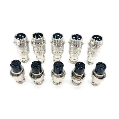 5Set GX16 5pin Male+Female Combination Aviation Plug Socket Connector,Panel Mounted Metal Circular Adapter Thread Locking,5A/125V,16mm,Welded,for Electrical and Electronic Connections - size: 5Pin
