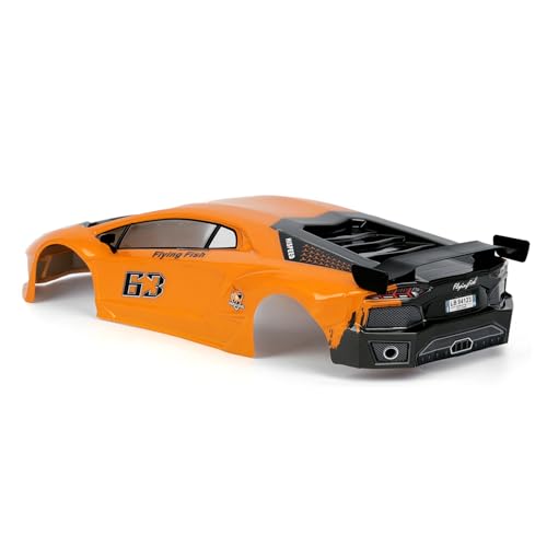 HSP RC Body Shell for HSP Redcat Exceed 1/10 Scale 4wd On Road Racing Drift RC Car with Stickers and Rear Wing Orange