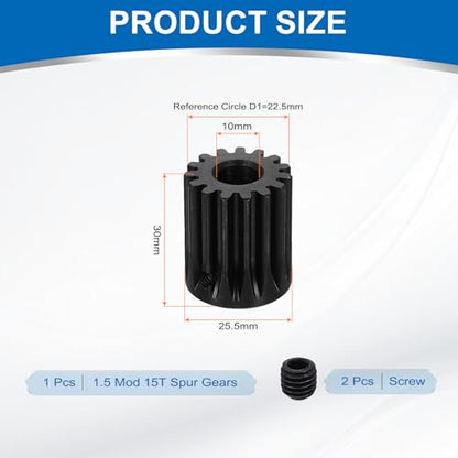 uxcell 1.5 Mod 15T Spur Gear 10mm Bore, 1045 Steel Pinion Gear Black Surface Treatment, 20°Pressure Angle, for Spur Rack and RC Model Car or Motor DIY - size: 1.5 Mod 15T, 10mm