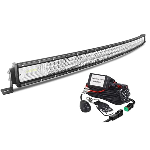 Willpower 50 inch Curved LED Light Bar with Remote Controller Wiring Harness,648W Triple Row Spot Flood Combo Beam,Strobe Flash Work Light Driving Lights,Waterproof Remote Controller On/Off Switch - size: 50 inch+ Remote wiring kit