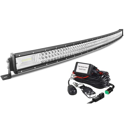 Willpower 50 inch Curved LED Light Bar with Remote Controller Wiring Harness,648W Triple Row Spot Flood Combo Beam,Strobe Flash Work Light Driving Lights,Waterproof Remote Controller On/Off Switch - size: 50 inch+ Remote wiring kit