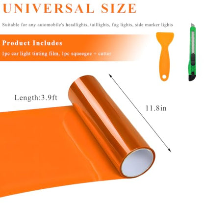 Sun Walker Car Light Tint Film, 12 x 48 Inch Waterproof Taillight Wrap Film Roll with Squeegee & Cutter, Self-Adhesive Vinyl Sticker Sheet Roll for Headlights Fog Lights Tail Lights (Orange) - color: Orange