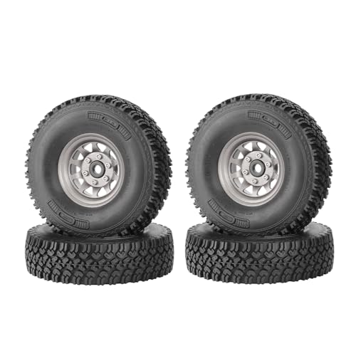 4PCS 1.55 Inch Beadlock Metal Wheel Rim and Rubber Tires Set for 1/10 RC Rock Crawler Car for Axial AX90069 D90 TF2 Tamiya CC01 LC70(90mm-10Holes Grey) - color: 90mm-10holes Grey