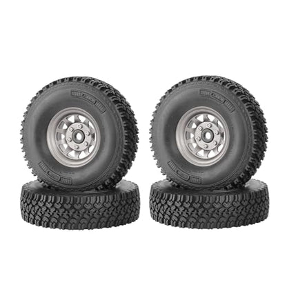 4PCS 1.55 Inch Beadlock Metal Wheel Rim and Rubber Tires Set for 1/10 RC Rock Crawler Car for Axial AX90069 D90 TF2 Tamiya CC01 LC70(90mm-10Holes Grey) - color: 90mm-10holes Grey