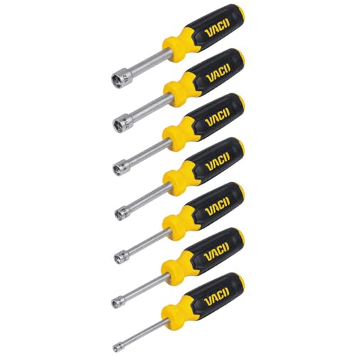 VAC7070 7-Piece SAE Nut Driver Set, Laser Etched Sizes, Magnetic Tip, Hollow Shaft and Comfort Grip for Precise Hex Nut Driving - style: SAE