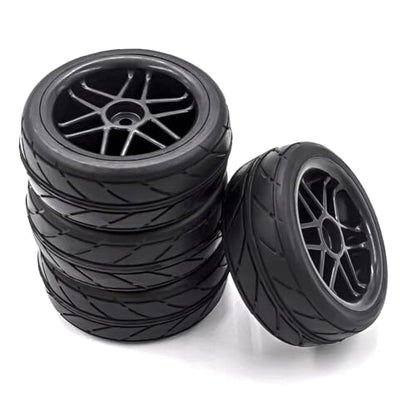 RC Accessory Compatible with HSP for Tamiya for TT01 for TT02 RC Drift for Rally Car 4pcs Hard Plastic 1/10 RC On-Road Solid Wheels and Tires 12mm Hex
