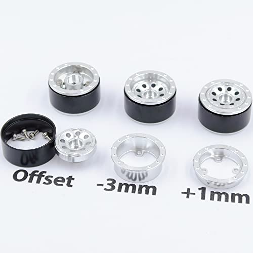 Adjustable Offset 1.0 beadlock Wheels Silver +1mm Positive & -3mm Negative Offset Heavy 1.0 Wheels Rims for RC Micro Crawler 1/18 Traxxas TRX4M Axial SCX24 AX24,(4-Pack) - color: Silver