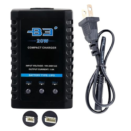 Li-po Battery Charger for 2S 3S Battery,7.4-11.1V 20W with XH3P XH4P Plug B3 Charger for RC Toy & Model, RC Battery Chargers with Smart Chip for Airsoft Gun SCX24 Battery
