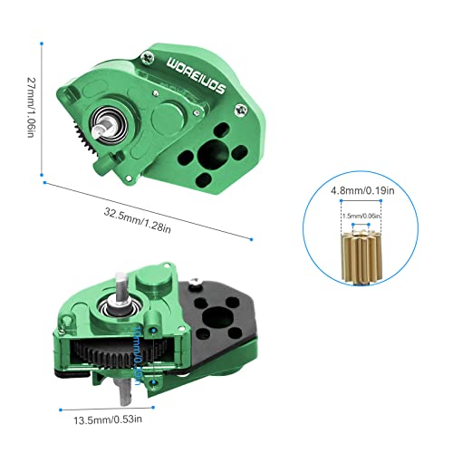 Complete Transmission Gearbox with Steel 0.3 Mod Transmission Gear and Metal Motor Mount for Axial SCX24 Deadbolt C10 JLU Gladiator Bronco 1/24 RC Crawler Car Upgrade (Green) - color: Green