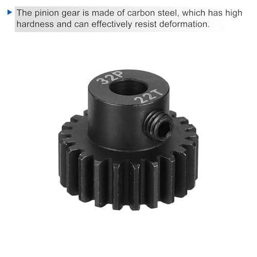 MECCANIXITY 2 Pcs RC 32P Hardened Pinion Gear 5mm Shaft, 22T Motor Gears Carbon Steel for 1/10 RC Model Car Boat Drone - style: 22T