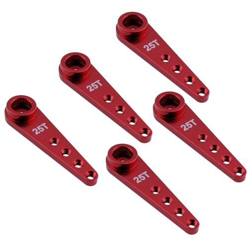 5pcs Aluminum 25T Servo Horn 37mm M2.5 Threads Metal 25 Teeth Extension Steering Arm Compatible with Futaba Savox Power Servos RC Car Truck - color: Red