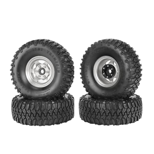 4PCS 1.55 Inch Aluminum Alloy Beadlock Wheel Rim Tyre and 95mm Rubber Tires Set for 1/10 RC Rock Crawler Car Upgrade Parts for Tamiya Axial AX90069 D90 TF2 CC01 LC70(6Spoke-Silver) - color: 6spoke-silver