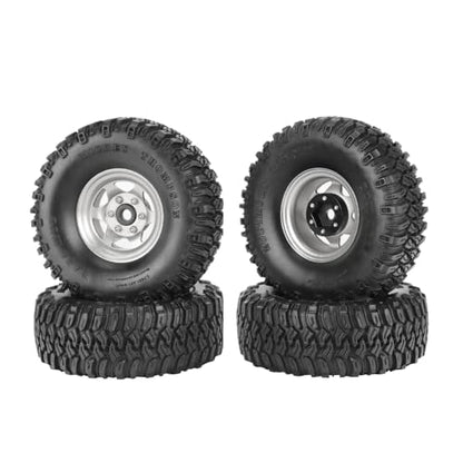 4PCS 1.55 Inch Aluminum Alloy Beadlock Wheel Rim Tyre and 95mm Rubber Tires Set for 1/10 RC Rock Crawler Car Upgrade Parts for Tamiya Axial AX90069 D90 TF2 CC01 LC70(6Spoke-Silver) - color: 6spoke-silver